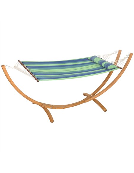 Outsunny Outdoor Hammock with Stand, Garden Hammock with Triple-Head Eucalyptus Wood Arc Frame, 1 Person Cotton Bed and Head Pil - pic 152422 | FastDaddyshop