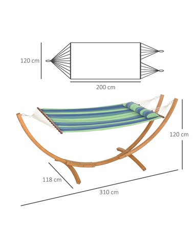 Outsunny Outdoor Hammock with Stand, Garden Hammock with Triple-Head Eucalyptus Wood Arc Frame, 1 Person Cotton Bed and Head Pil