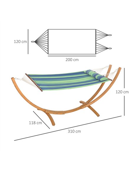 Outsunny Outdoor Hammock with Stand, Garden Hammock with Triple-Head Eucalyptus Wood Arc Frame, 1 Person Cotton Bed and Head Pil - pic 152424 | FastDaddyshop