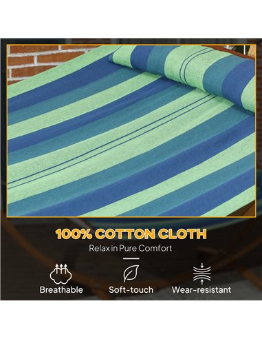 Outsunny Outdoor Hammock with Stand, Garden Hammock with Triple-Head Eucalyptus Wood Arc Frame, 1 Person Cotton Bed and Head Pil