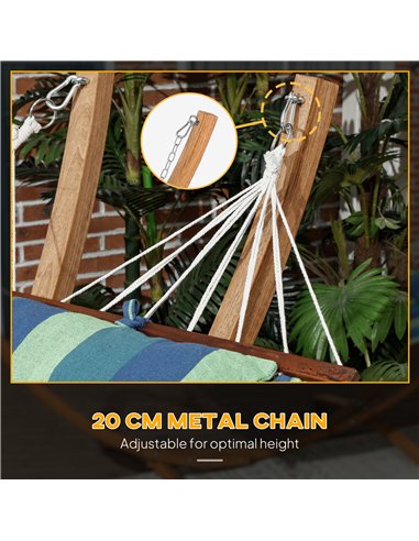 Outsunny Outdoor Hammock with Stand, Garden Hammock with Triple-Head Eucalyptus Wood Arc Frame, 1 Person Cotton Bed and Head Pil
