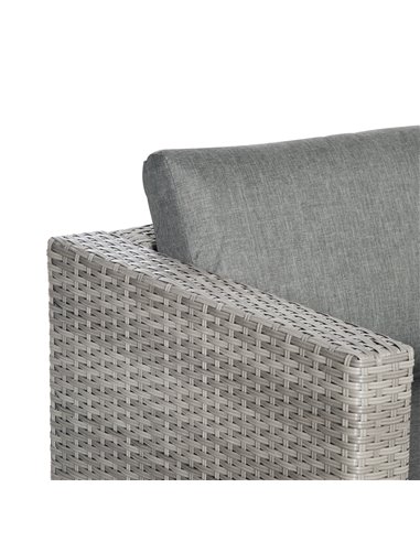 Outsunny 3 Pieces Outdoor PE Rattan Sofa Set with Tempered Glass Table-top & Cushion, Grey