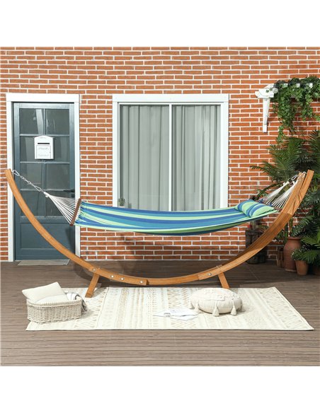 Outsunny Outdoor Hammock with Stand, Garden Hammock with Triple-Head Eucalyptus Wood Arc Frame, 1 Person Cotton Bed and Head Pil - pic 152430 | FastDaddyshop