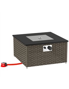 Outsunny Rattan Gas Fire Pit Table for Garden, 13 KW Smokeless Propane Fire Pit with Lid, Square Garden Coffee Table with Patio 