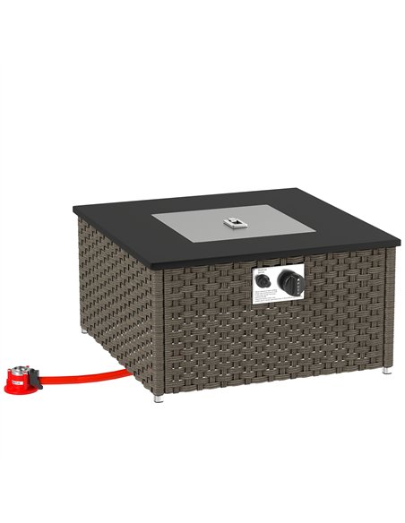 Outsunny Rattan Gas Fire Pit Table for Garden, 13 KW Smokeless Propane Fire Pit with Lid, Square Garden Coffee Table with Patio  - pic 152431 | FastDaddyshop