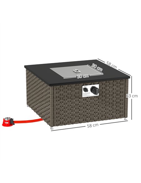 Outsunny Rattan Gas Fire Pit Table for Garden, 13 KW Smokeless Propane Fire Pit with Lid, Square Garden Coffee Table with Patio  - pic 152433 | FastDaddyshop