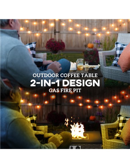 Outsunny Rattan Gas Fire Pit Table for Garden, 13 KW Smokeless Propane Fire Pit with Lid, Square Garden Coffee Table with Patio  - pic 152434 | FastDaddyshop
