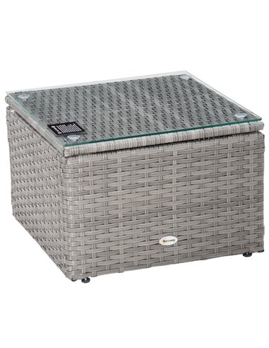 Outsunny 3 Pieces Outdoor PE Rattan Sofa Set with Tempered Glass Table-top & Cushion, Grey
