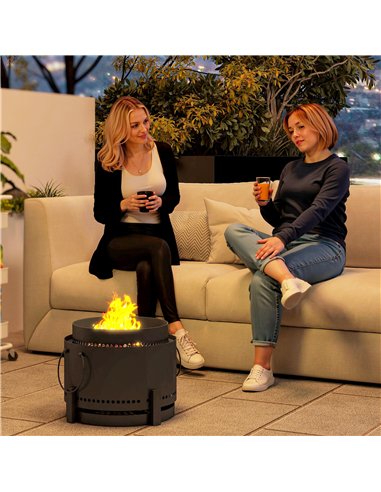 Outsunny Smokeless Fire Pit with Ash Catcher, 37cm Portable Wood Burning Firepit with Poker for Garden Camping Bonfire Party, Me