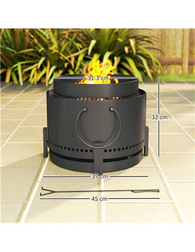 Outsunny Smokeless Fire Pit with Ash Catcher, 37cm Portable Wood Burning Firepit with Poker for Garden Camping Bonfire Party, Me