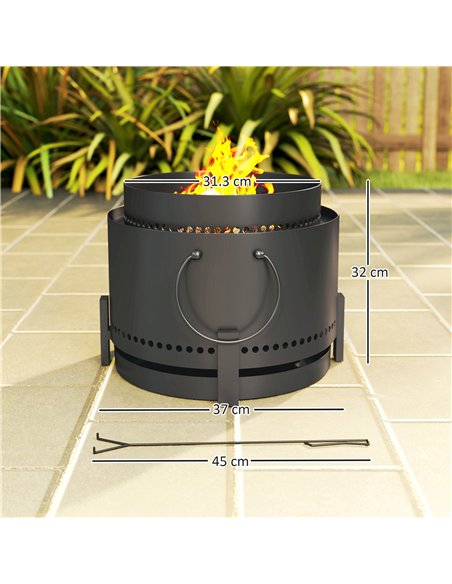 Outsunny Smokeless Fire Pit with Ash Catcher, 37cm Portable Wood Burning Firepit with Poker for Garden Camping Bonfire Party, Me - pic 152442 | FastDaddyshop