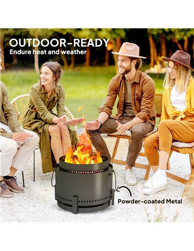 Outsunny Smokeless Fire Pit with Ash Catcher, 37cm Portable Wood Burning Firepit with Poker for Garden Camping Bonfire Party, Me