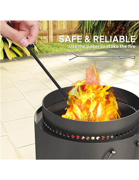 Outsunny Smokeless Fire Pit with Ash Catcher, 37cm Portable Wood Burning Firepit with Poker for Garden Camping Bonfire Party, Me - pic 152446 | FastDaddyshop