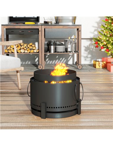 Outsunny Smokeless Fire Pit with Ash Catcher, 37cm Portable Wood Burning Firepit with Poker for Garden Camping Bonfire Party, Me