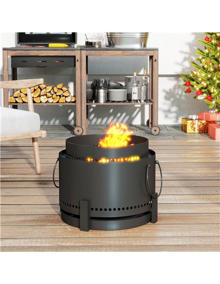 Outsunny Smokeless Fire Pit with Ash Catcher, 37cm Portable Wood Burning Firepit with Poker for Garden Camping Bonfire Party, Me - pic 152447 | FastDaddyshop