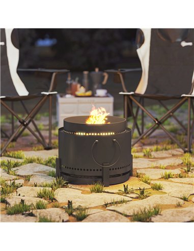 Outsunny Smokeless Fire Pit with Ash Catcher, 37cm Portable Wood Burning Firepit with Poker for Garden Camping Bonfire Party, Me