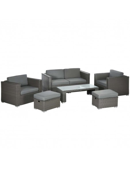 Outsunny 6PC Garden Rattan Sofa Set with Table, Grey - pic 15245 | FastDaddyshop