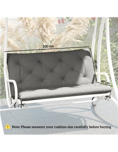 Outsunny 2 Seater Bench Pad, Garden Chair Cushion with Back and Ties for Indoor and Outdoor Use, 98 x 100 cm, Light Grey