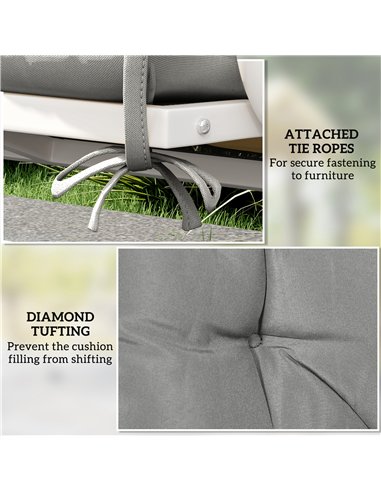 Outsunny 2 Seater Bench Pad, Garden Chair Cushion with Back and Ties for Indoor and Outdoor Use, 98 x 100 cm, Light Grey