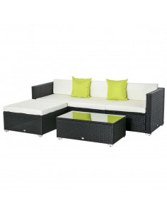 Outsunny 4-Seater Rattan Sofa Set with Cushion Pillows, Black