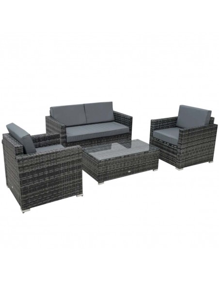 Outsunny 4 Pieces Gaarden Wicker Steel Rattan Sofa Set, Grey - pic 15249 | FastDaddyshop