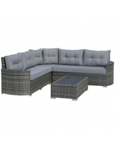 Outsunny 4 Pieces Outdoor PE Rattan Sofa Set with Padded Cushion, Mixed Grey