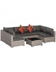 Outsunny 6-Seater Half-Square Rattan Sofa Set, Mixed Grey