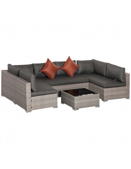Outsunny 6-Seater Half-Square Rattan Sofa Set, Mixed Grey - pic 15251 | FastDaddyshop