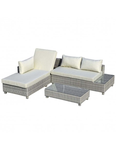 Outsunny 3 Pieces Outdoor PE Rattan Sofa Set with Padded Cushion, Tea Table, Mixed Grey - pic 15252 | FastDaddyshop