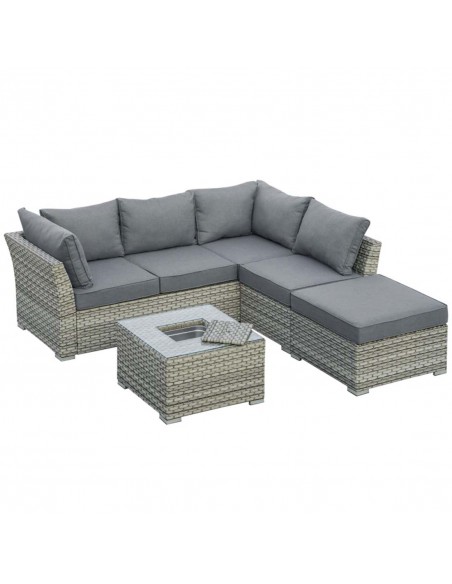 Outsunny 5-Seater Patio PE Rattan Corner Sofa Set, with Tea Table with Ice Bucket, Light Grey - pic 15253 | FastDaddyshop