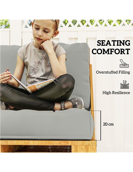 Outsunny 2 Seater Pallet Furniture Cushions Pallet Cushions, UPF20+ 220gsm Fabric, 20 cm Thick Outdoor Seat Pads, Light Grey - pic 152533 | FastDaddyshop