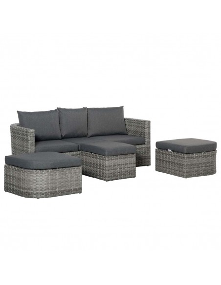 Outsunny 5-Seater Rattan Garden Furniture Set with Cushions, Convertible Middle Table, Mixed Grey - pic 15254 | FastDaddyshop