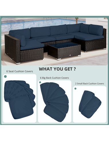 Outsunny Garden Rattan Sofa Cushion Polyester Cover Replacement Outdoor- No Cushion Included, Blue
