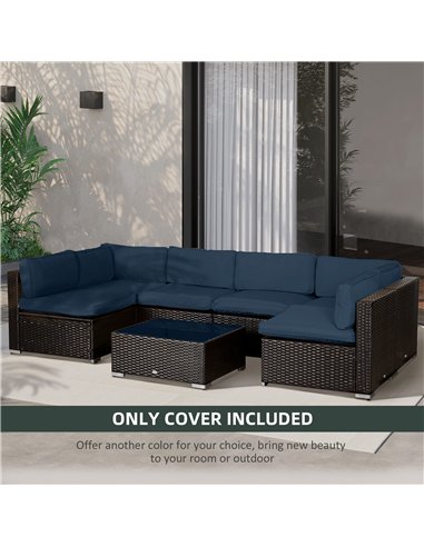 Outsunny Garden Rattan Sofa Cushion Polyester Cover Replacement Outdoor- No Cushion Included, Blue