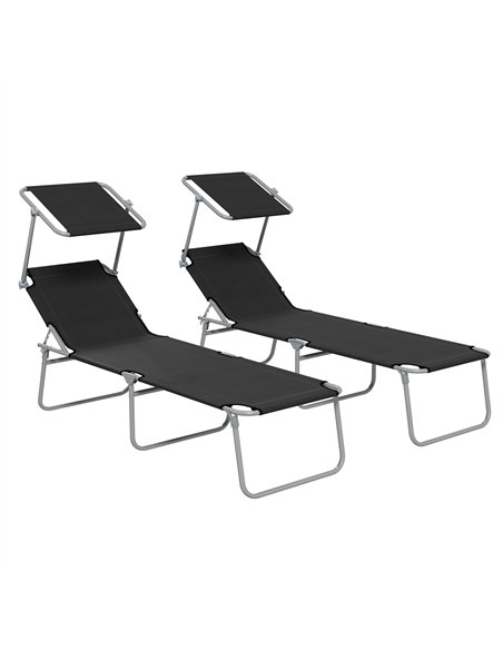 Outsunny Foldable Sun Lounger Set of 2 with Sun Shade & Adjustable Backrest - Black - pic 152638 | FastDaddyshop
