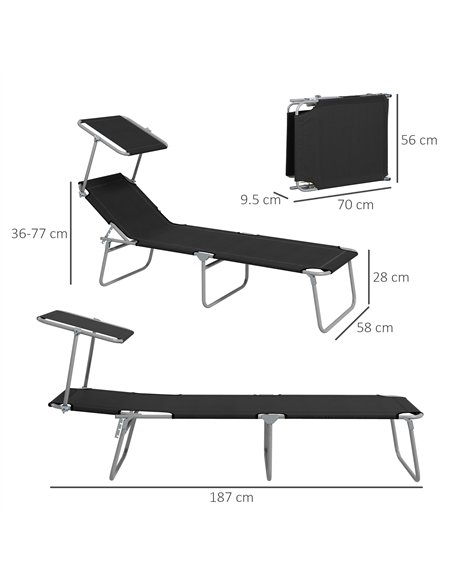 Outsunny Foldable Sun Lounger Set of 2 with Sun Shade & Adjustable Backrest - Black - pic 152640 | FastDaddyshop