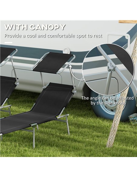 Outsunny Foldable Sun Lounger Set of 2 with Sun Shade & Adjustable Backrest - Black - pic 152643 | FastDaddyshop