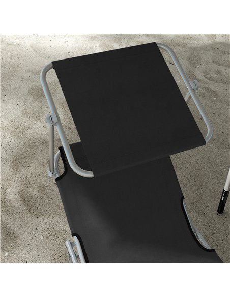 Outsunny Foldable Sun Lounger Set of 2 with Sun Shade & Adjustable Backrest - Black - pic 152645 | FastDaddyshop