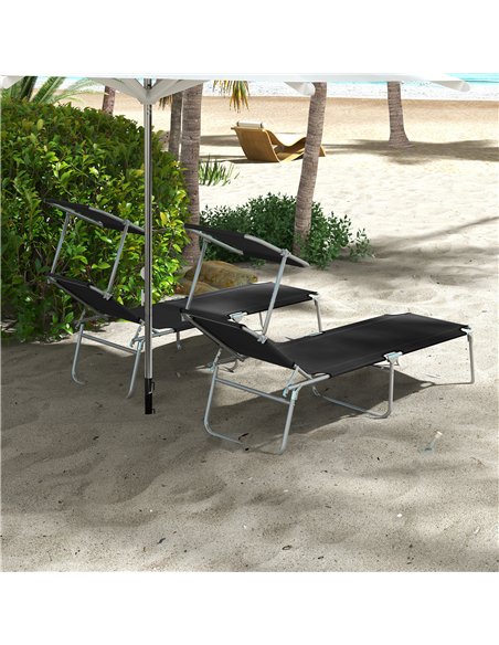 Outsunny Foldable Sun Lounger Set of 2 with Sun Shade & Adjustable Backrest - Black - pic 152646 | FastDaddyshop