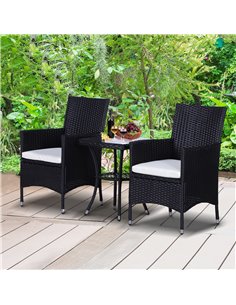Outsunny 3-Piece Rattan Chair Set with Cushions, Black 2