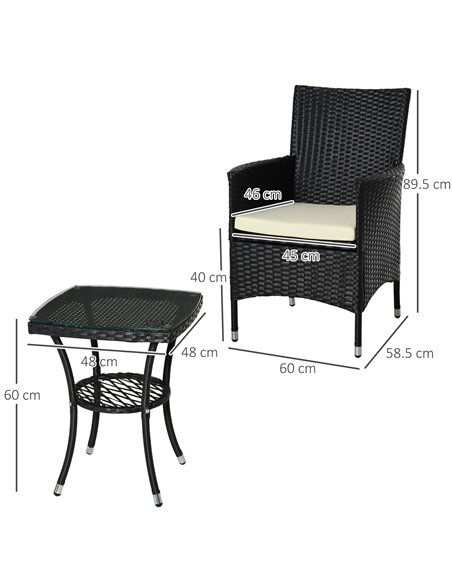 Outsunny Garden Outdoor Rattan Furniture Bistro Set 3 PCs Patio Weave Companion Chair Table Set Conservatory (Black) - pic 15274 | FastDaddyshop