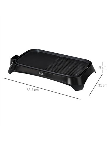 HOMCOM Teppanyaki Grill, 1600W Non Stick Table Top Grill, Barbecue Hot Plate with Adjustable Temperature and Drip Tray