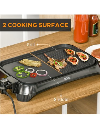 HOMCOM Teppanyaki Grill, 1600W Non Stick Table Top Grill, Barbecue Hot Plate with Adjustable Temperature and Drip Tray