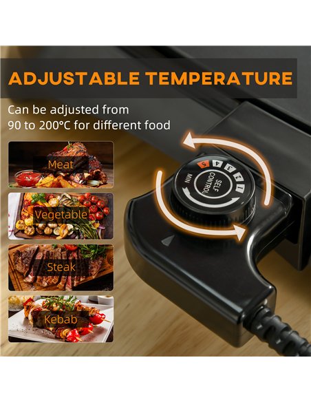 HOMCOM Teppanyaki Grill, 1600W Non Stick Table Top Grill, Barbecue Hot Plate with Adjustable Temperature and Drip Tray - pic 152768 | FastDaddyshop