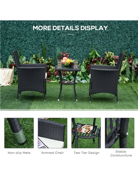 Outsunny Garden Outdoor Rattan Furniture Bistro Set 3 PCs Patio Weave Companion Chair Table Set Conservatory (Black) - pic 15277 | FastDaddyshop