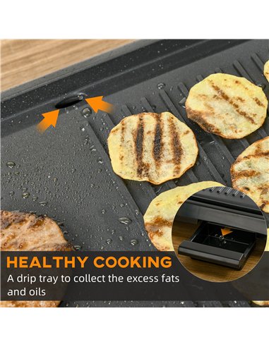 HOMCOM Teppanyaki Grill, 1600W Non Stick Table Top Grill, Barbecue Hot Plate with Adjustable Temperature and Drip Tray