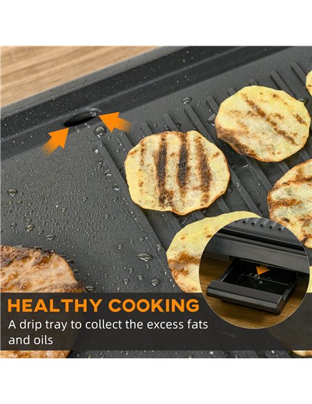 HOMCOM Teppanyaki Grill, 1600W Non Stick Table Top Grill, Barbecue Hot Plate with Adjustable Temperature and Drip Tray - pic 152770 | FastDaddyshop