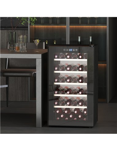 HOMCOM 41 Bottle Wine Fridge, 91 Litre Capacity, 45cm Wine Cooler Fridge with Glass Door, LED Light, Digital Touch Screen, Tempe