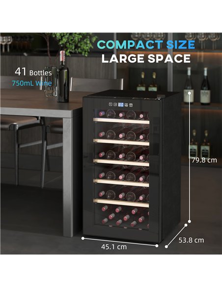 HOMCOM 41 Bottle Wine Fridge, 91 Litre Capacity, 45cm Wine Cooler Fridge with Glass Door, LED Light, Digital Touch Screen, Tempe - pic 152775 | FastDaddyshop
