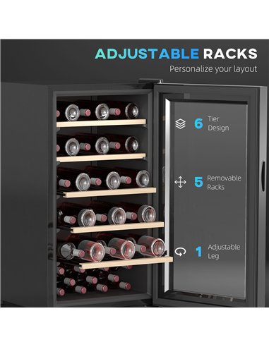 HOMCOM 41 Bottle Wine Fridge, 91 Litre Capacity, 45cm Wine Cooler Fridge with Glass Door, LED Light, Digital Touch Screen, Tempe